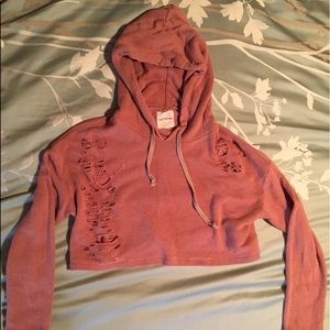 pink long sleeve crop top hoodie